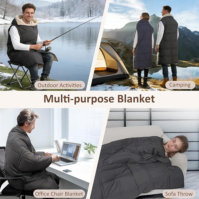 FERNIDA Heated Blanket Battery Powered, 59" x 47" Cordless Electric Heated Blanket with Battery Rechargeable Portable Heating Blanket for Camping Home Car