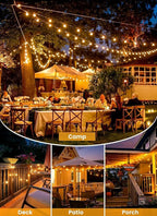 Brightown 38FT Solar String Lights Outdoor and 16 LED Shatterproof Bulbs, Dimmable & Timable, 3 Light Modes, Solar Patio String Lights Outdoor for Cafe Garden Deck Outside Wedding, No Remote Control
