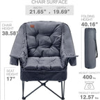 EVER ADVANCED XL Camping Chair with Detachable Cushion, Mesh Chair for Adults Foldable, Oversized Heavy Duty Folding Chair with Cooler Mesh Pocket Cupholder Outdoor Fishing, Supports 400LBS Grey