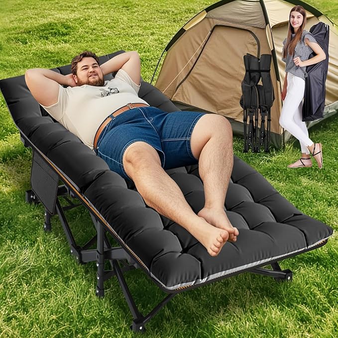 ABORON Heavy-Duty Folding Guest Bed for Adults, 500lb Capacity, Portable Extra Cot with 1242D Double Layer, Ideal for Indoor Guest Stays & Temporary Home Use