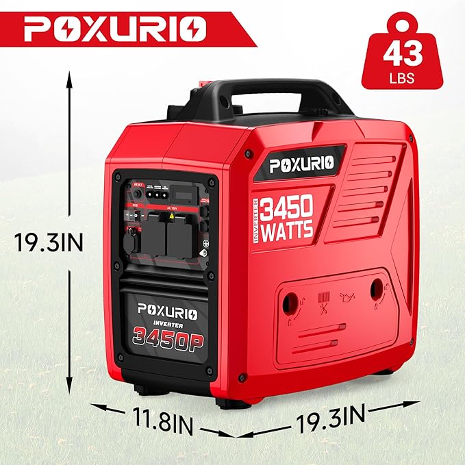 3450-Watt Dual Fuel Inverter Generator for Home Use, 1.6Gallon Large Fuel Tank Up to 8.3 Hours Use, 120V Gas Powered Generator Super Quiet，Red
