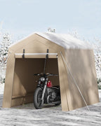6x6FT Carport, Heavy Duty Motorcycle Shed with Waterproof PE Tarp, Portable Outdoor Storage Shed for Bikes and Firewood, All-Weather Car Shelter with Roll-Up Zipper Door, 6x6FT, Gray