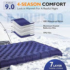 TOBTOS Camping Sleeping Pad with 9.0 R-Value, 4" Thick Inflatable Camping Mattress for All Season, Compact Insulated Sleeping Mat for Backpacking & Hiking (Rectangular)