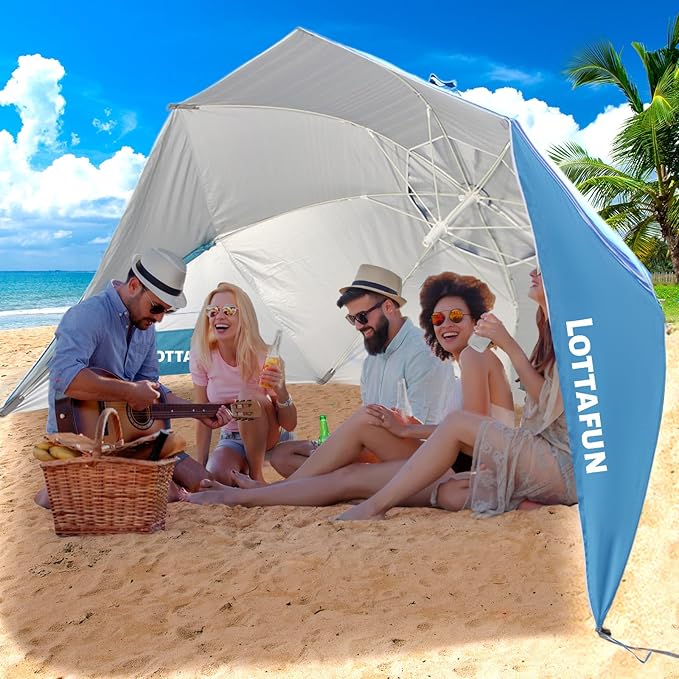 Beach Shelter Umbrella Premiere UPF 50+ Umbrella Shelter for Sun and Rain Protection for Adult (10-Foot,Blue Stripe)