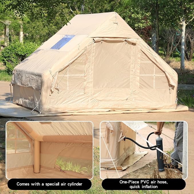 Inflatable Tent for Camping,4/6 Person Blow Up Air Glamping Room Tent House with Stove