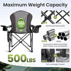 Oversized Camping Chair Heavy Duty- Portable Folding Chair, Cup Holder & Waterproof Phone Case for Adults, Beach, Hiking, Backyard (Black & Gray, 2 PCS)