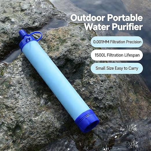 Water Filter, Survival Filtration Portable Gear, Emergency Preparedness, Supply for Drinking Hiking Camping Team Family Outing (2PCS)