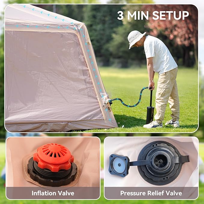 ABORON 2/6/8/10/12 Person Inflatable Camping Tent, Easy Setup Blow Up Tent with Hand Pump, PU3000mm Waterproof & Breathable 4 Season Glamping Tent for Outdoor Camping