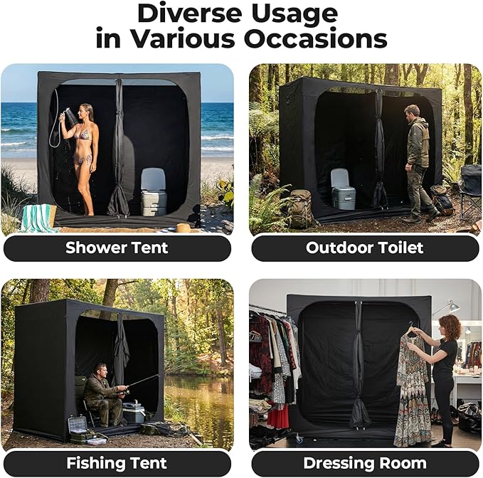 EighteenTek® Shower Tent Camping, 2-Room Portable Changing Room, Outdoor Shower Enclosure, Pop Up Privacy Tent Shelter with Floor & Doors, Waterproof & Lightweight, Camping Toilet Bathroom