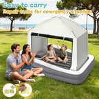 Inflatable Toddler Travel Bed with Tent - Kids Air Mattress with High-Speed Pump - Portable Blow Up Air Cribs with Safety Sides & Carry Bag - Lightweight Camping Tent for Outdoor - khaki & Grey 67inch