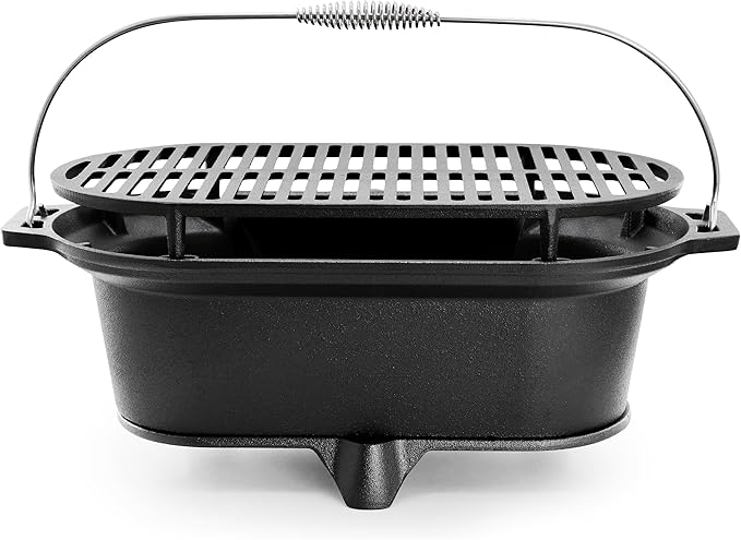 Megachef Oval Cast Iron Portable Hibachi Grill for Outdoor Use and Camping in Black
