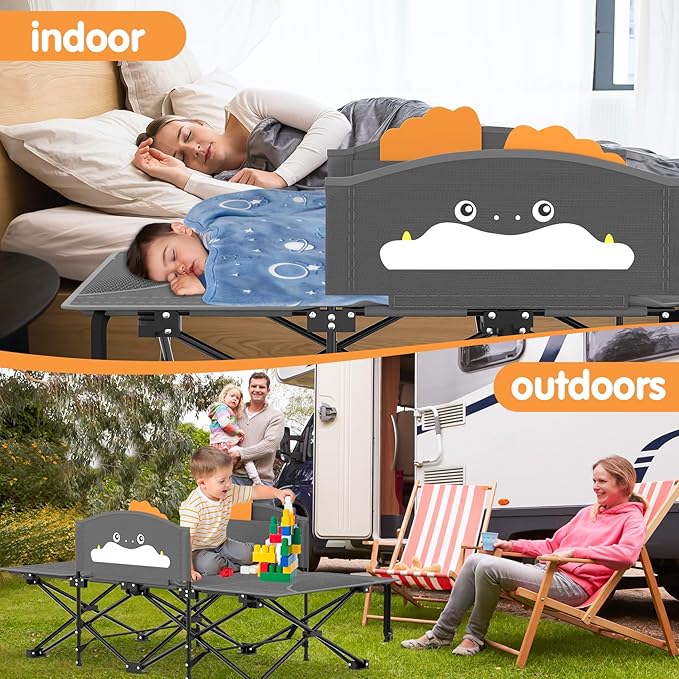 Suteck Kids Camping Cot, Comfortable Toddler Cot Bed Easy to Store and Use, Portable Sleeping Cot with Guardrail, Lightweight Bed for Outdoor Indoor Home
