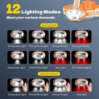 Rechargeable Headlamp, High Lumen 5 LED Head Lamp with Red White Light, IPX4 Waterproof Headlight,8 Mode Head Flashlight for Outdoor Running Hunting Fishing Hiking Camping Gear-Orange
