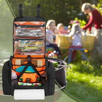 Large Tactical Camping Kitchen Organizer, Hanging Cookware Storage Bag with Paper Towel Holder & Multi Pockets, Portable Camp Utensil Organizer for BBQ Cooking Essentials, Black, Bag Only
