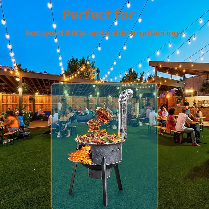 Multifunction Wood Burning Stove, 2.2mm Diamond-Pattern Steel Portable Grill,Rocket Stove with Large Grill Rack for Outdoor Cooking, Backyard, Camping & Off-Grid Living