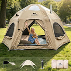 8/10/12 Person Large Inflatable Tents for Camping, 4 Season Blow Up Tents with Canopy/Rainfly, Luxury Inflatable Tent House with Stove Jack, Easy Setup Inflatable Camping Tent.