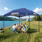 KAMPKEEPER 12x12 Pop Up Canopy Tent,Heavy Duty Outdoor Sun Shade for Events,Camping,Parties - Polygonal Patio Gazebo with Wheeled Bag,4 sandbags(Navy Blue)