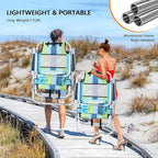 VINGLI Backpack Beach Chair 2 Pack, with 5-Position, Cup Holders, Cooler Bag, Towel Bar, Lightweight Folding Beach Camping Chairs for Adults（Blue/Green-13
