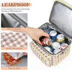 LOKASS Lunch Box for Women-16L-Insulated Lunch Bag Women, Expandable Double-layer Leakproof Cooler Bag with Upgrade Adjustable Shoulder Strap Ideal for Work/Travel/Picnics（Brown&White Check）