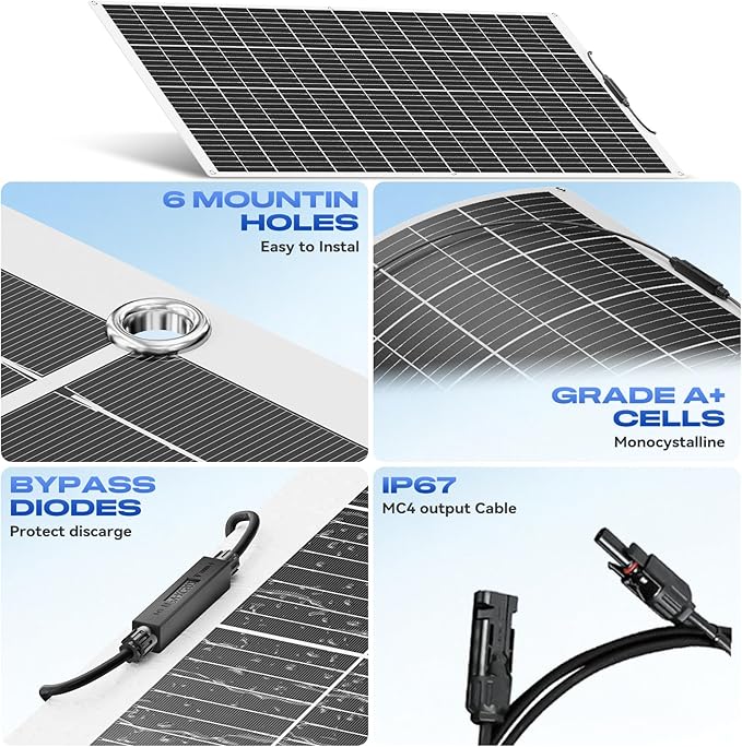 300W Flexible Solar Panel 23.5% High Efficiency 300 Watt Solar Panels Monocrystalline IP68 Waterproof Lightweight Bendable for RV, Camping, Boat, Roof Off-Grid (300w*2)