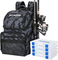 PLUSINNO Cooler Fishing Backpack with Rod Holders 45L Large Water-resistant Fishing Tackle bag Store Fishing Gear Fishing Gifts for Men Father, Sport Bags
