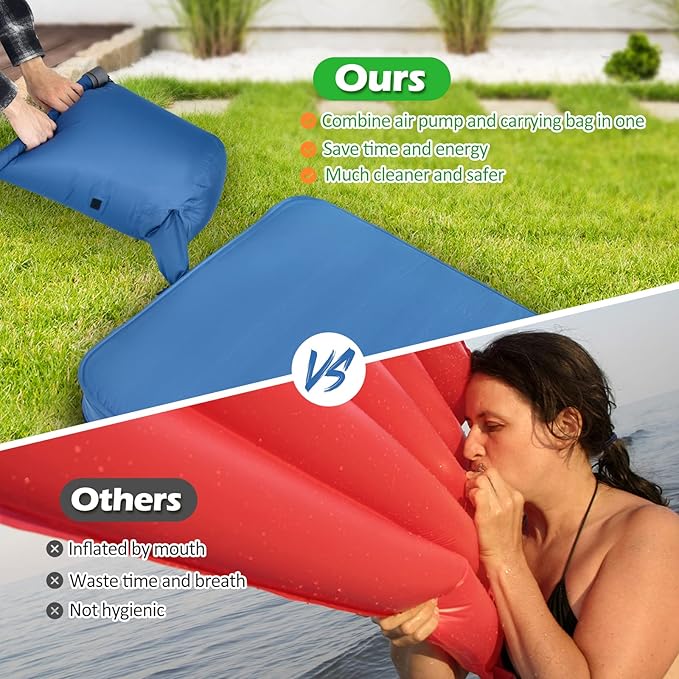 BestComfort Sleeping Pad for Camping with 2-in-1 Air Pump Sack Carry Bag, 4inch Inflatable Camping Mattress for Backpacking Hiking Car Traveling, Waterproof Ultralight Camping Sleeping Mat, Blue