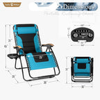 Sophia & William Oversized XXL Zero Gravity Chair Set of 2 Padded Adjustable Folding Reclining Lounge Chair Outdoor Gravity Chair with Wide Armrest and Cup Holder, Support 400 LBS, Aqua