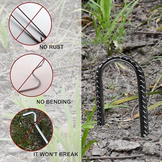 Eurmax USA 12 Inch Trampoline Stakes,Heavy Duty Ground Anchors,Trampoline Anchors,U Hook,Tent Stakes for High Wind,Ground Anchor Screw in,Yard Stakes,Galvanized Steel (8 Pack,Black)