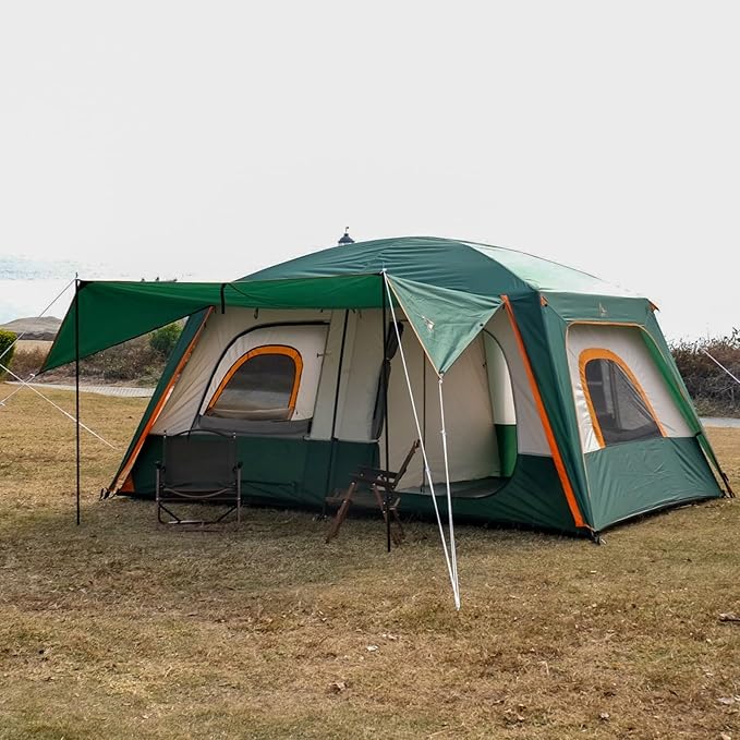 KTT Large Tent 6-8-10 Person,Family Cabin Tents,2 Rooms,2 Doors and 4 Windows with Mesh,Straight Wall,Waterproof,Double Layer,Big Tents for Outdoor,Picnic,Camping,Family Gathering