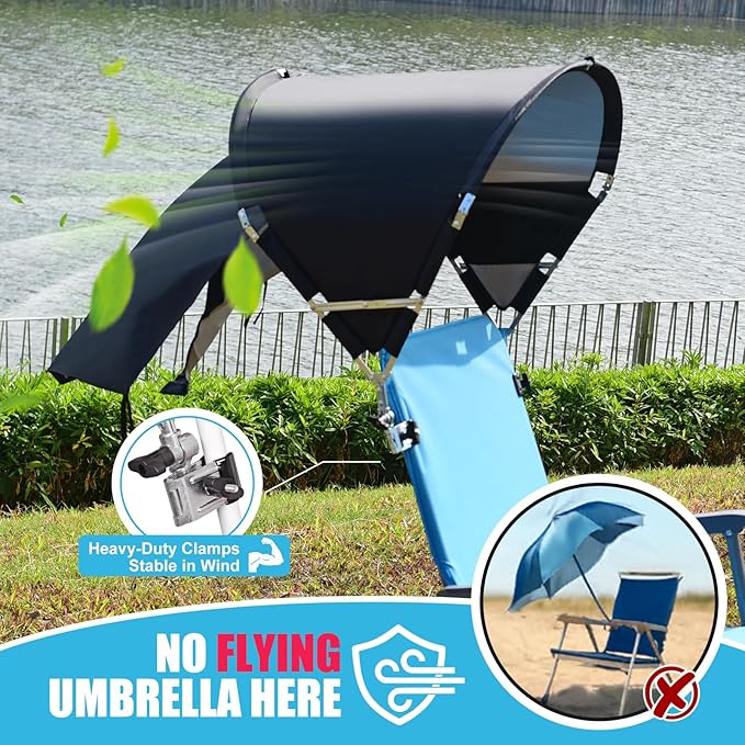 Universal Chair Umbrella Canopy, UPF 50+ Chair Sun Shade Attachment with Adjustable Clamp Fits Most Brands’ Beach, Camping, Lawn, Wheelchair, Tanning, Zero Gravity, Lounge, Fishing Chairs, 2 Pack