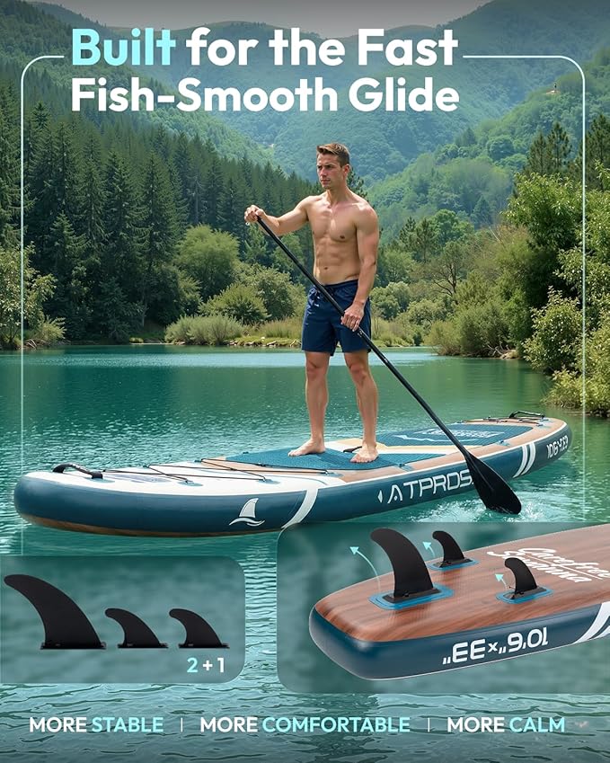 10'6''x33''Inflatable Stand Up Paddle Board, 400lbs Extra Wide Blow Up Paddle Board with Kayak Seat, Premium SUP Accessories Kit & Backpack, Non-Slip Stable Deck Boat for Yoga Fishing Surf