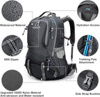 G4Free 50L Hiking Backpack Waterproof Daypack Outdoor Camping Climbing Backpack with Rain Cover for Men Women(Dark Grey)