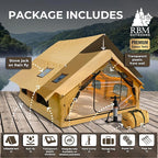Inflatable Canvas Camping Tents with Stove Jack – Air Beam Blow Up Family Camping Tent for 2–6 People, Fast Setup Shelter with Hand Pump