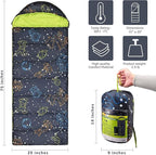 AceCamp Kids Sleeping Bag, Glow-in-The-Dark Sleeping Bag for Kids and Youth, Portable Water-Resistant Kids Sleeping Bag, Temp Rating 30F/ -1℃, for Camping, Hiking, Slumber Party