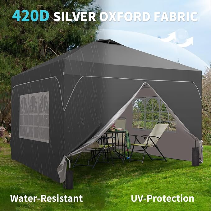 GDY 8x8FT Pop Up Canopy Tent with One Push Setup, Easy to Install with 4-Sidewalls for Events, Parties, Camping, Outdoor Gazebo with 4-Sandbags, Grey.
