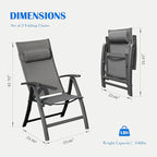 Domi Patio Folding Chairs Set of 2, Outdoor Reclining Chairs Set with Moveable Headrest, Aluminum Frame Outdoor Patio Portable Chairs with Adjustable High Backrest and Textilene Fabric Seat