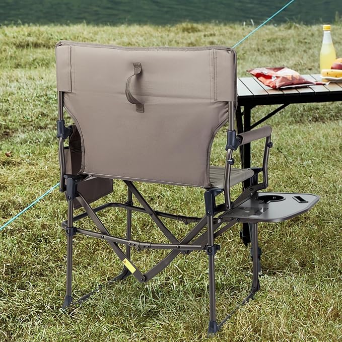 Timber Ridge Aluminum Camping Directors Chair with Side Table Pocket, Portable Folding Heavy Duty Lawn Chair for Fishing Trip Picnic Concert Outdoor 400lbs, Tan