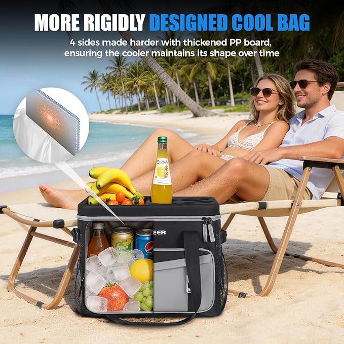 INSMEER Soft Cooler Bag with Hard Shell & 4 Cup Holders, 55 Cans 40L Collapsible Soft Sided Cooler, 100% Leakproof Insulated Cooler Bag Portable for Beach Travel Camping Picnic