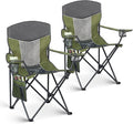 Outdoor Camping Chair 2-Pack with Mesh Back, Folding Portable Lawn Chairs with Cup Holder & Side Storage Pocket for Camping, Beach, Picnic, Fishing(Green)