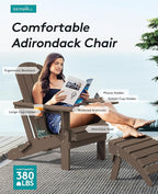 SERWALL Adirondack Chair with Cup Holders - Composite Adirondack Chairs Set of 4 HDPE Outdoor Chairs All Weather Use- Coffee