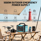 Portable Power Station 1000W IB-1000, 1024Wh Solar Generator LiFePO4 Battery with 120V AC Outlet, Fast Charging, Electric Generator for RV Camping Outdoor Home Emergency Backup (Solar Panel Optional)