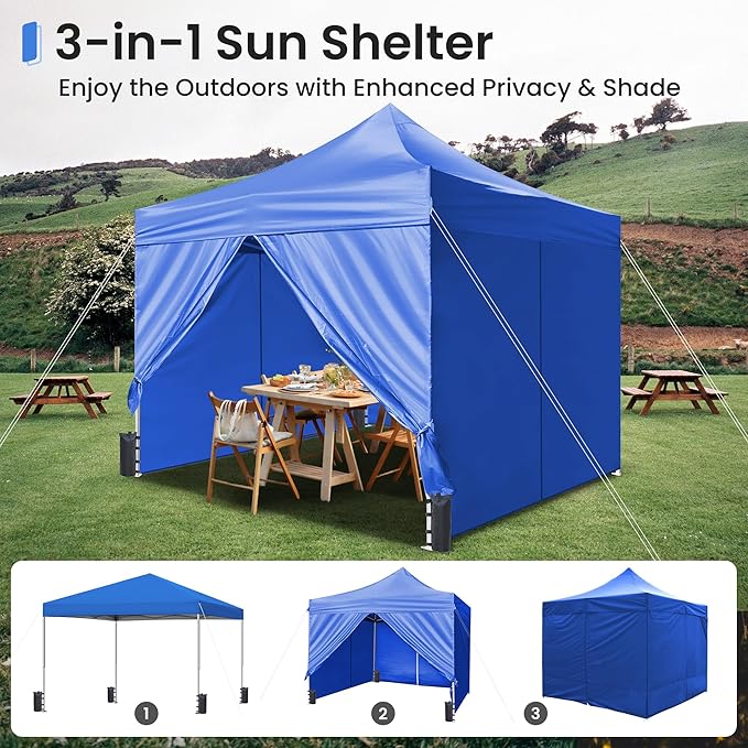 Pop Up Canopy Tent Instant Shelter, Portable Outdoor Sun Shade (Light Blue, 10x10 with Sidewalls)