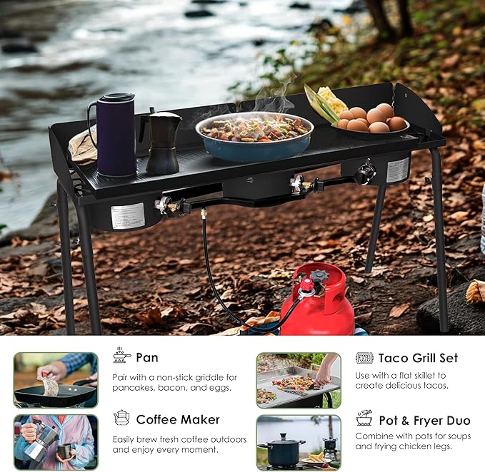 Red Mountain Valley Three Burner Outdoor Portable Camping Gas Stove with Removable Legs, Portable Bag and Windshield, Camping Stove Propane for Cooking, CSA Certified, Outdoor Propane Burner