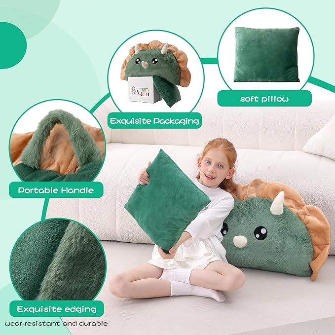 70" 4.2lbs Dinosaur Thickened Kids Nap Mat for Preschool, Daycare,Kindergarten,Soft Washable for Boys and Girls, 2-in-1 Stuffed Animals Sleeping Bag and Pillow, Sleep Sack for Toddlers