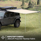 Vehicle Awning, 6.6ft x 10ft, Rooftop Pullout Ripstop UPF50+ Side Awning, Reinforced Hinges & Poles for Jeep/SUV/Truck/Van
