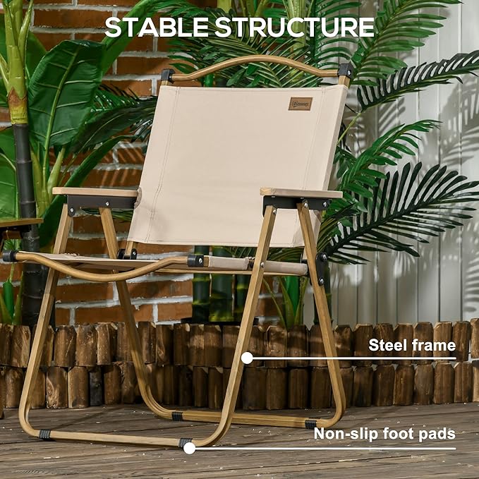 Outsunny 2 Pack Folding Camping Chair, Lightweight & Portable Beach Chairs Armchairs, Perfect for Festivals, Fishing, Picnic and Hiking, Khaki
