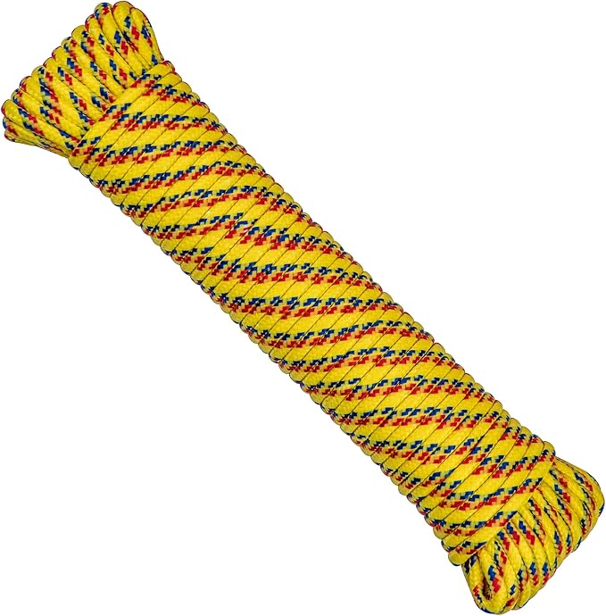 SteadMax 100 ft Poly Rope, Diamond Braided 1/4 inch Rope for Outdoors, Hiking, Camping, Heavy Duty Line, Polypropylene Multi Purpose Utility Cord, Clothesline Rope, Random Color (1 Pack)