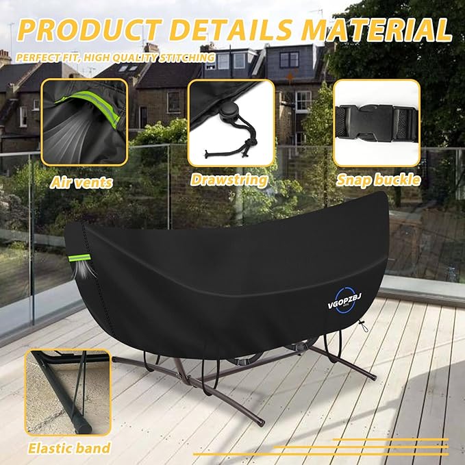 Hammock Cover Waterproof, 600D Heavy Duty Oxford-Thickened Cover for 10 - 12FT Hammock Stand With Handles,Vents,Click-Close Straps & Reflective Strip All Weather Protection