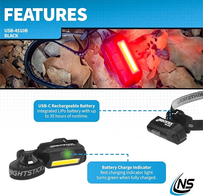 Nightstick USB-4510B Multi-Flood USB Headlamp w/Brim Clip & Black Strap - LiPo - Black