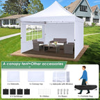 COBIZI Canopy 10x10 Pop Up Canopy Tent with 3 Sidewalls, Commercial Party Tent Ez Waterproof Outdoor Instant Gazebo UV 50+ Event Shelter, Garden Tents for Parties Camping with Sandbags，White